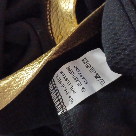 Leatherette Gold Panel Slit Front Maxi Black Dress Miss Morena Large - Picture 9 of 10